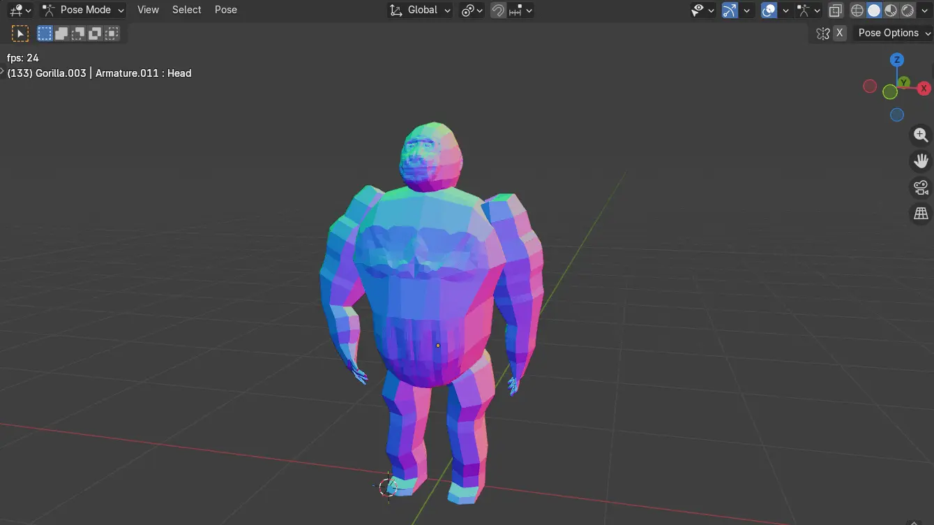 A humanoid shape with a face and pecs a T-Pose in the Blender3D modelling software